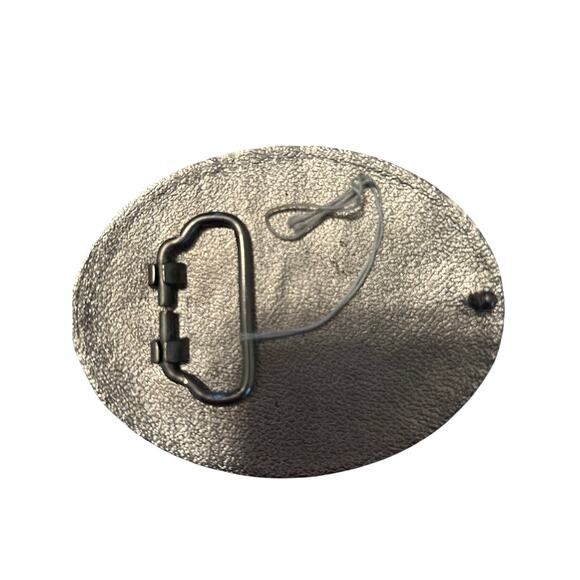 GUC Large Silver Belt Buckle American Flag Skeleton Hand Oval 4" Patriotic - Picture 2 of 3